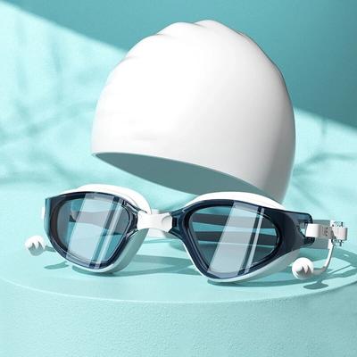 Swimming Goggles Cap Adult HD Anti-fog Swimming Goggles Set Waterproof Silicone Swim Glasses with Earplugs Anti-UV Swim Eyewear For Men Women Fashion