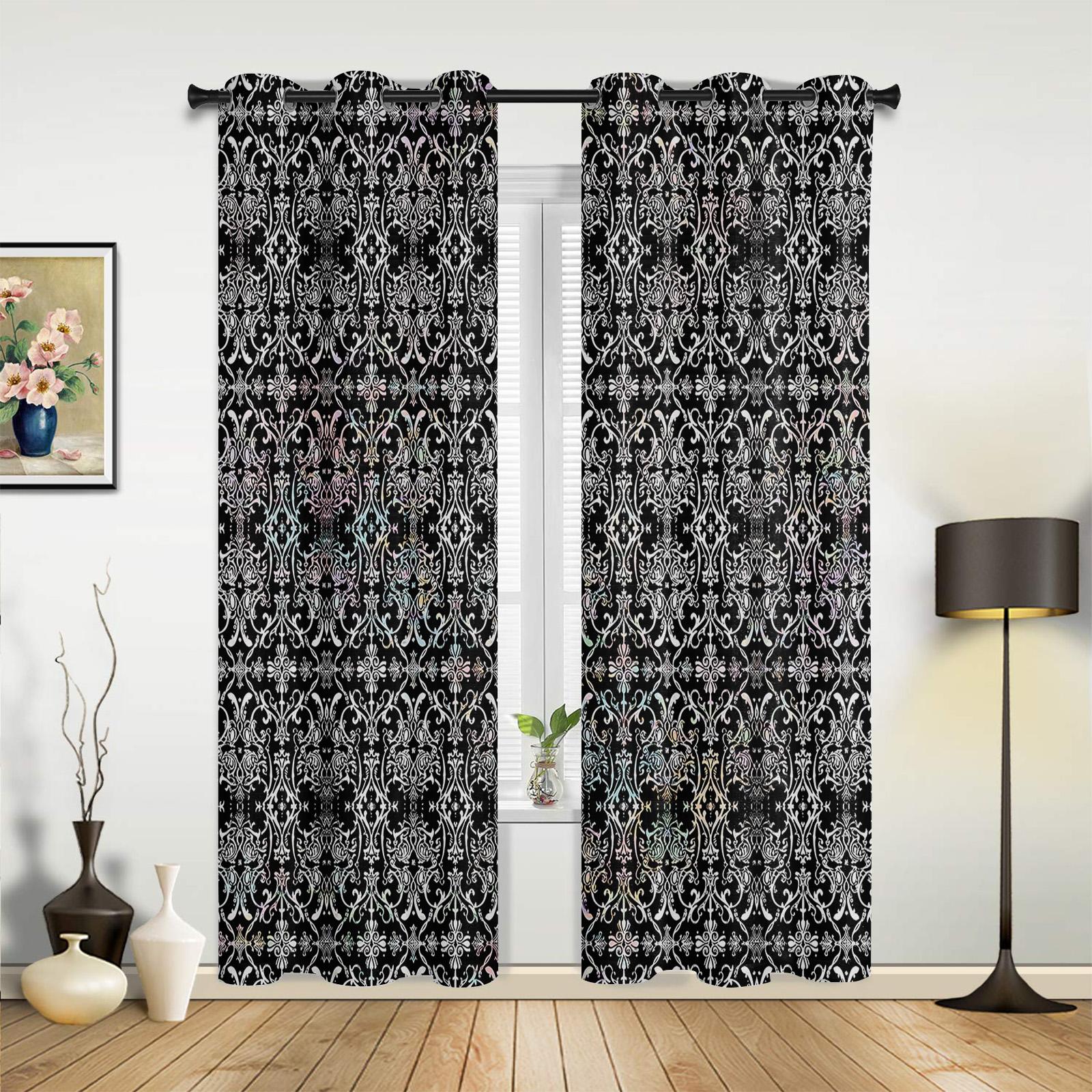 

Bandana Paisley Black White Window Curtains Home Decoration Living Room Kid Drapes Cortinas Kitchen Bedroom Made Of Polyester Area Decor W100*H130(CM)-Hooks&2PCS