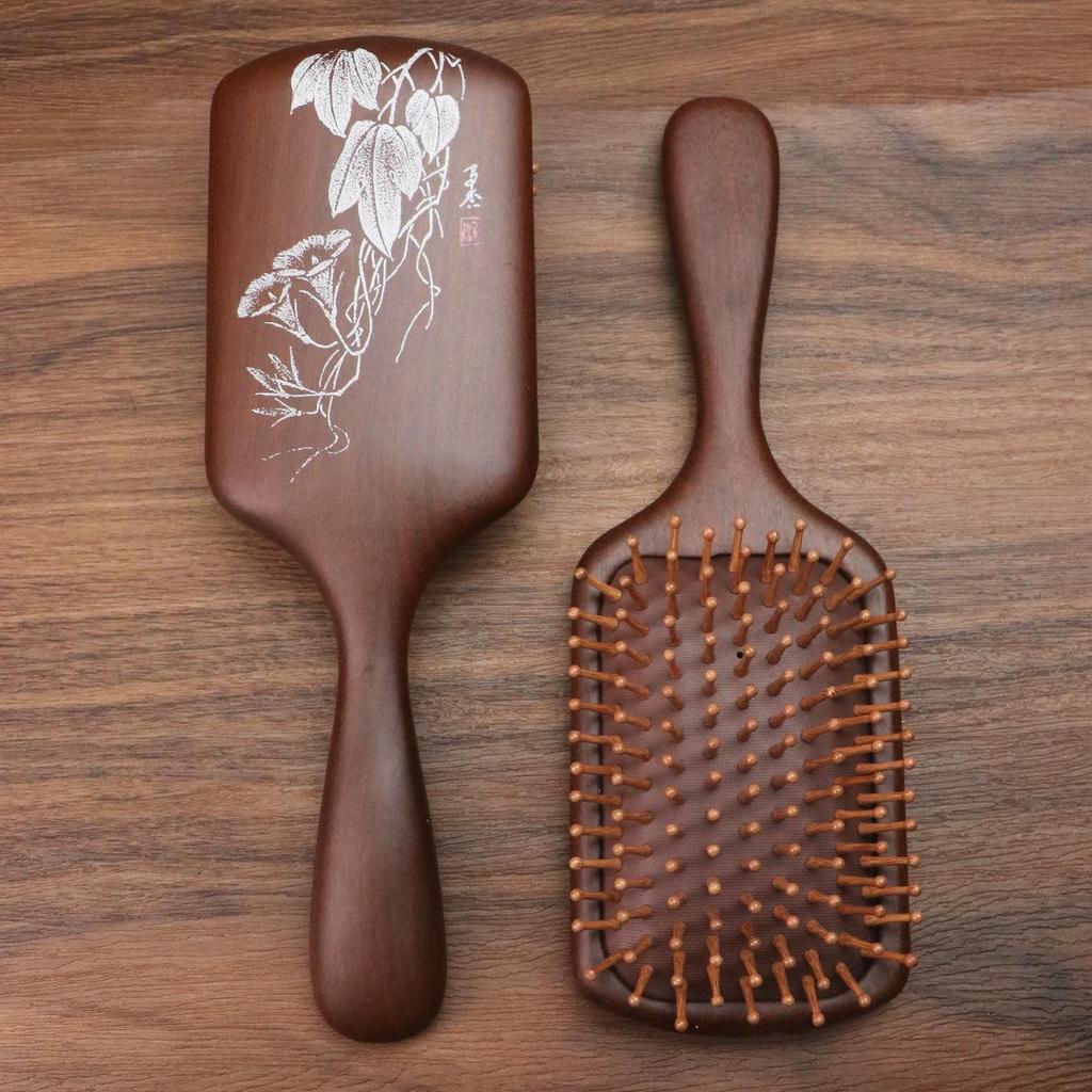 Natural Gold Sandalwood Air Cushion Hair Comb - Wooden Scalp Massage & Outdoor Gift Box