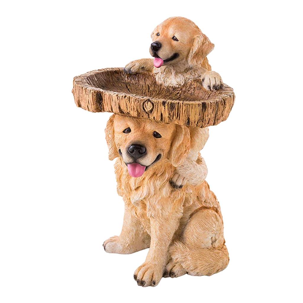 Resin Feeder Yard Patio Dog Statue Figurine Garden Bird Bath Bowl Animal Sculpture for Balcony Outdoor Courtyard Lawn Railing
