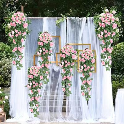 Yousheng Artificial Rose Flower Vine Faux Silk Flower Door Teardrop Swag Fake Simulation Wall Hanging Plant for Floral Arrangement Room Garden Wedding