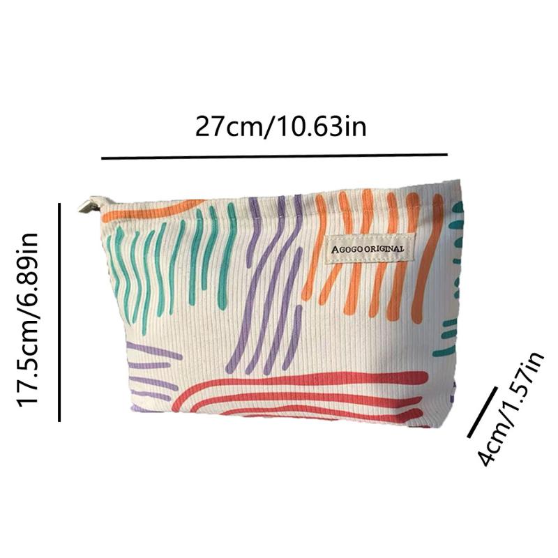 Corduroy Portable Cosmetic Bag Striped Waterproof Toiletry Organizer Large Capacity Skin Care Storage Bag for Hiking Trip