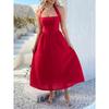 Women Vacation Style Solid Color High Waist Sleeveless Hanging Neck Long Dresses
