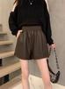 Women's PU Leather Wide-Leg Shorts - High Waist, Plus Size, Slimming, Autumn/Winter 2025 Collection