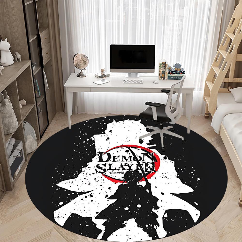 1PC Demon Slayer Office Round Rug - Perfect for Office or Study Decor, Machine Washable, Non-Slip Backing, Decorative Floor Mat