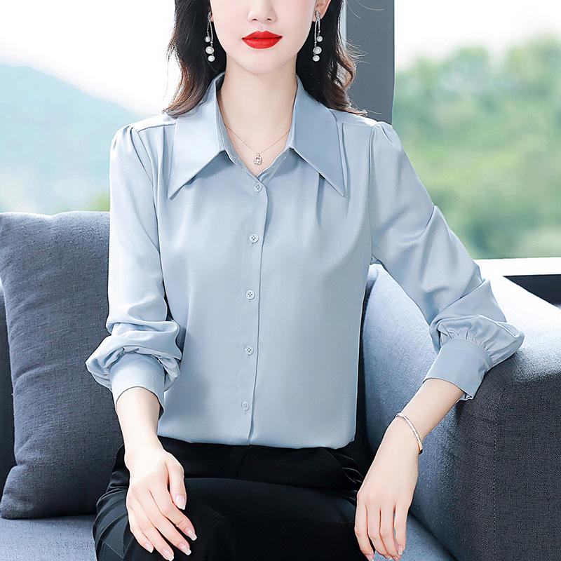 Blusa da Donna Versatile a Manica Lunga Pesante in Raso di Seta di Gelso Autunno 2025