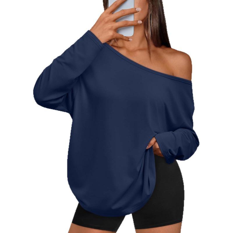 Women S Color Block Off Shoulder Hooded Long Sleeve Casual Sports T Shirt