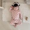 Girls' Home Clothes Baby Girls' Long Sleeve Ribbed Pit Bar Pajamas Two Piece Set with Mushroom Edges