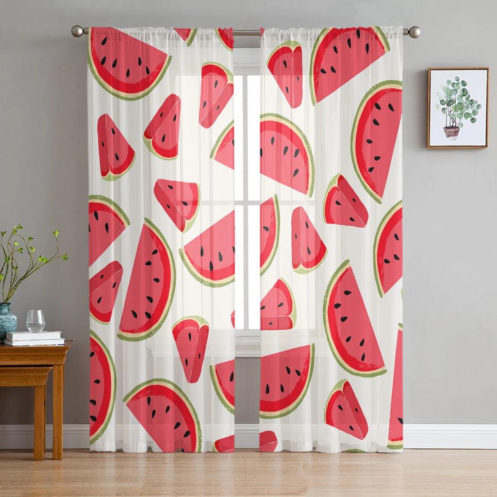 Watermelon Fruit Cartoon Sheer Curtain for Bedroom Tulle Voile Curtain for Kitchen Living Room Decor Window Treatment