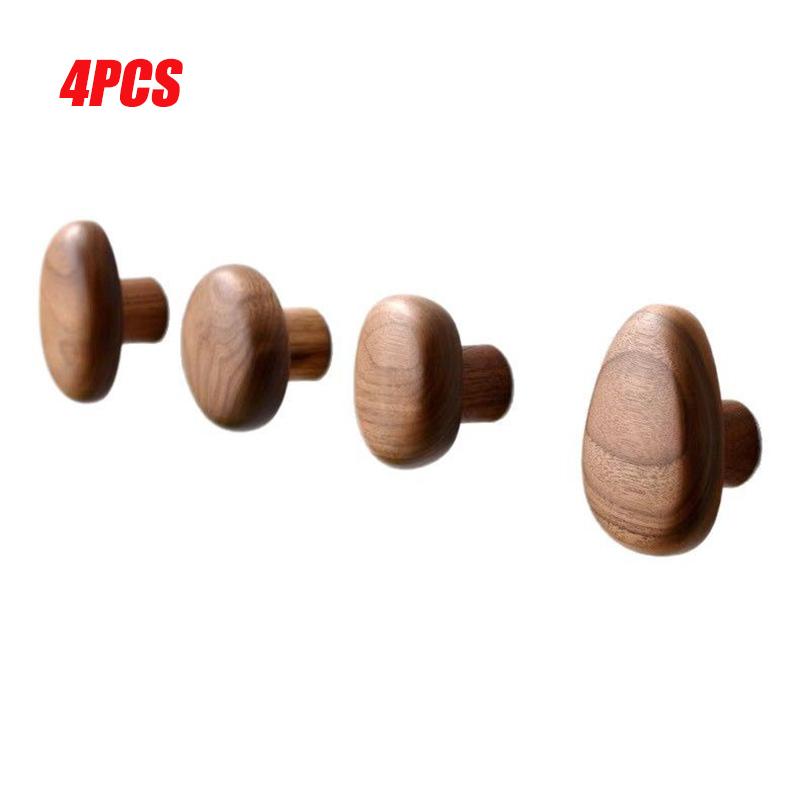 Simple Solid Wood Hook Wall Mounted Coat Hook Natural Wood Decorative Key Holder Hat Scarf Handbag Storage Hanger Bathroom Rack