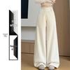 Deep Gray Women's Low-Waist Wool Suit Pants - 2025 Autumn/Winter, Straight-Leg, Buttoned, Loose Drape, High-End Wide-Leg Style