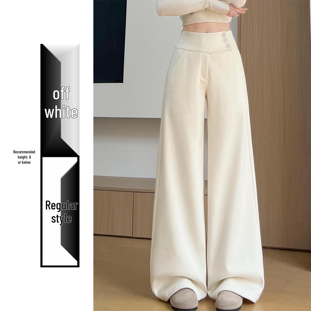 Deep Gray Women's Low-Waist Wool Suit Pants - 2025 Autumn/Winter, Straight-Leg, Buttoned, Loose Drape, High-End Wide-Leg Style