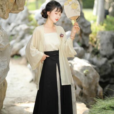 Chinese Song Dynasty Style Hanfu Women's Suit Blouse And Suspender Whit Skirt For Daily Commuting