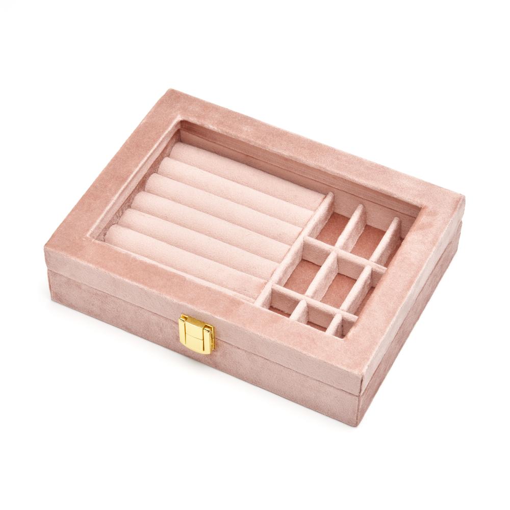 Rectangle Luxury Velvet Jewelry Box Clear Acrylic Top Multi Compartment Ring Earrings Necklace Jewelry Organizer Box Custom Logo