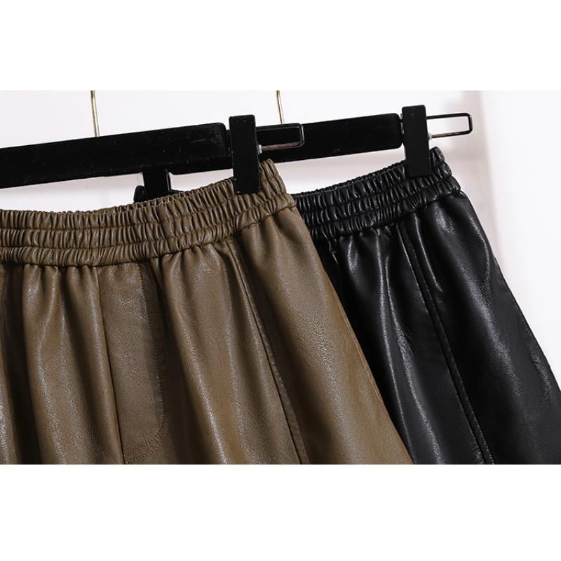 DIMANAF 2024 Plus Size Autumn Winter Shorts Women New A-Line Black PU Leather Casual Loose Wide Leg Pants Short Pants