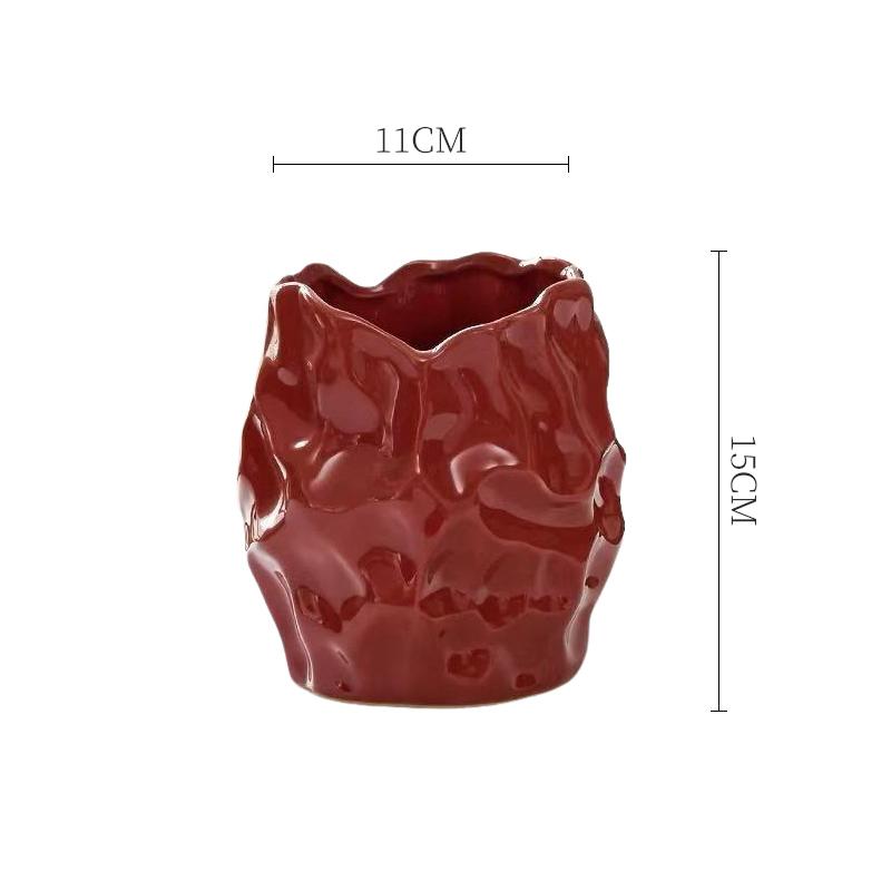 

Nordic Ceramic Irregular Shape Wine Red Vase, Home Dining Table, Living Room, Bedroom Office Decor Accessories, Flower Ware, 1Pc