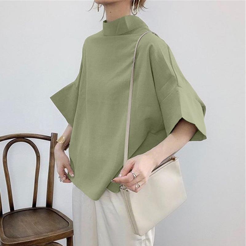 

ZANZEA Женская повседневная блузка с воротником-стойкой, свободная, летняя, с рукавом до локтя 5XL зелёный