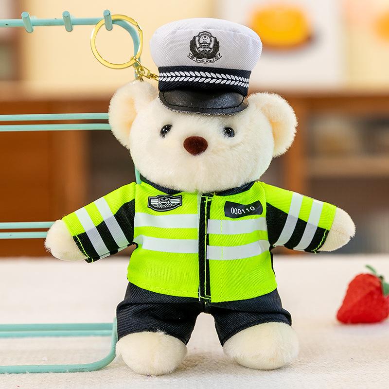 Uniform Bear Pendant Pendant Pendant Jewelry Keychain Plush Toy Traffic Police Fire Rescue Team Doll