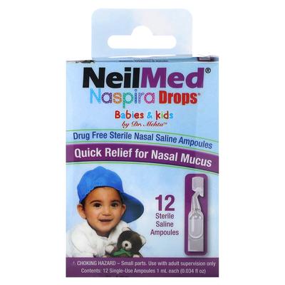 Naspira Damlalar, Bebekler ve Çocuklar, 12 Steril Tuzlu Ampul, 1 ml (0,034 sıvı ons) her biri