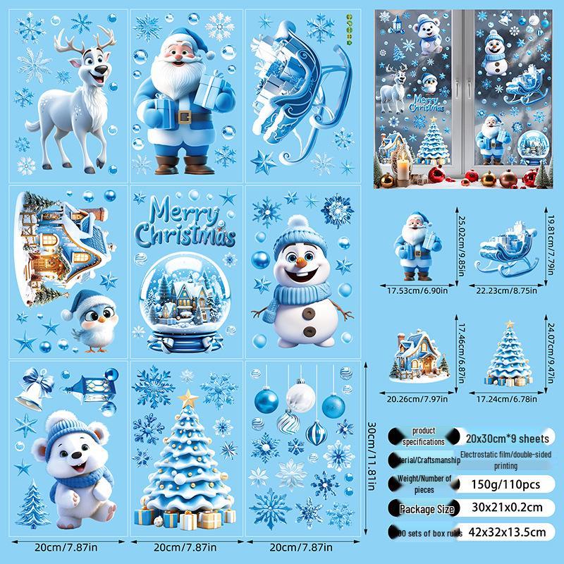 3D Santa Claus & Reindeer Static Clings for Windows - Self-Adhesive Christmas Decorations