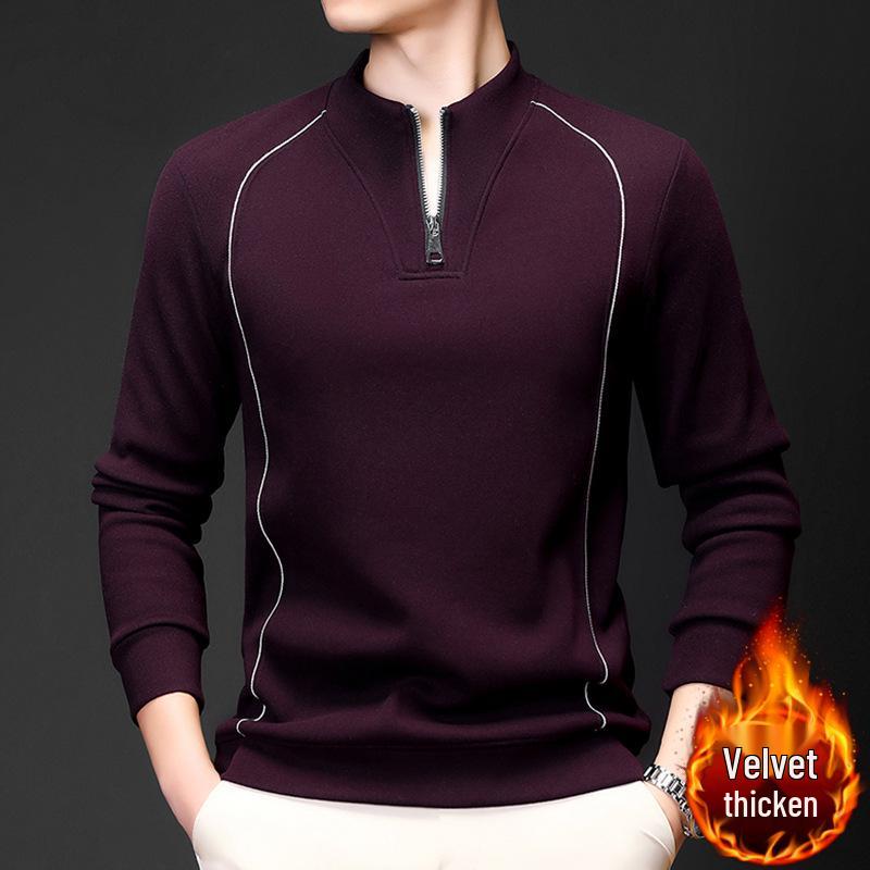 

Men s Winter Plus Velvet Stand Collar Hoodie: Trendy, Warm, Half-Zip Base Layer Top L