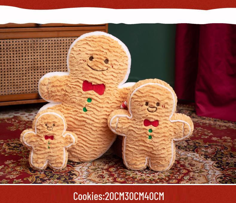 Festive Christmas Tree & Gingerbread Man Plush Cushion, New Year Gift & Wreath