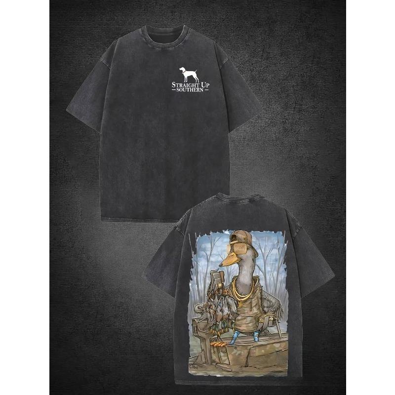 

European sizes Men s T-Shirt - Relaxed Fit Casual Hunting & Outdoor Wear, Year-Round Comfortable Washed Tee with Anthropomorphic Waterfowl Design S чёрный