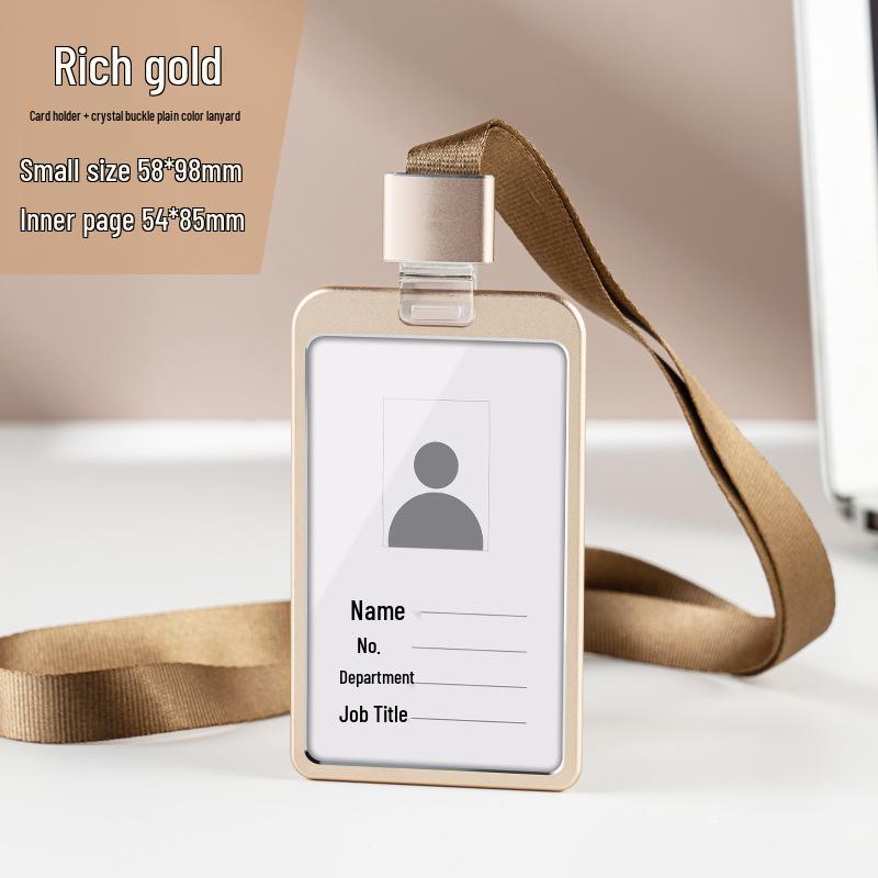 Aluminum Alloy ID Card Holder with Crystal Buckle Lanyard for Employees and Students