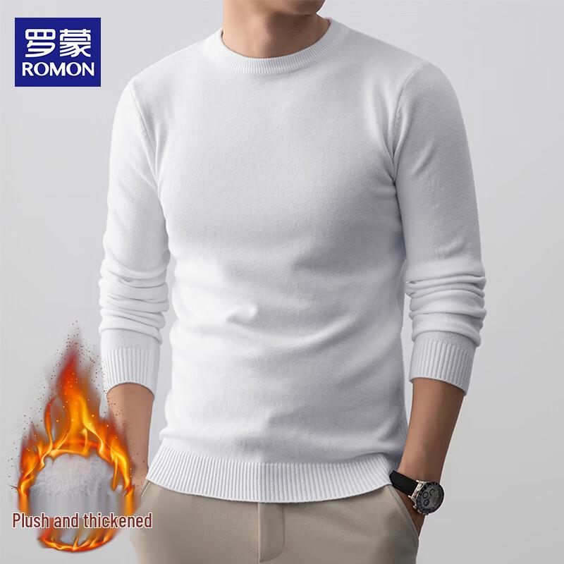 ROMON Men's Solid Round Neck Long Sleeve Sweater