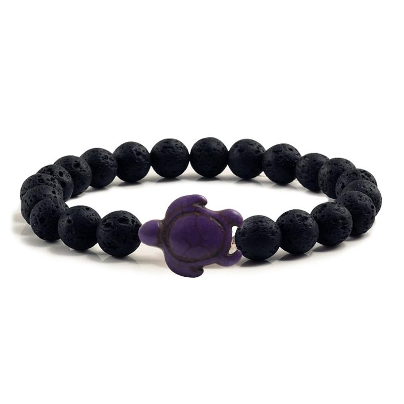 

Summer Beach Sea Turtle Beads Bracelet for Men Charm Black Lava Natural Stone Strand Bracelets Elastic Women Boho Jewelry Gifts фіолетовий