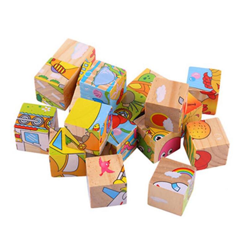 16pcs/set 3D Kids Wooden Blocks Toys Cartoon Print Animal/Sea World Domino Children Educational Toy