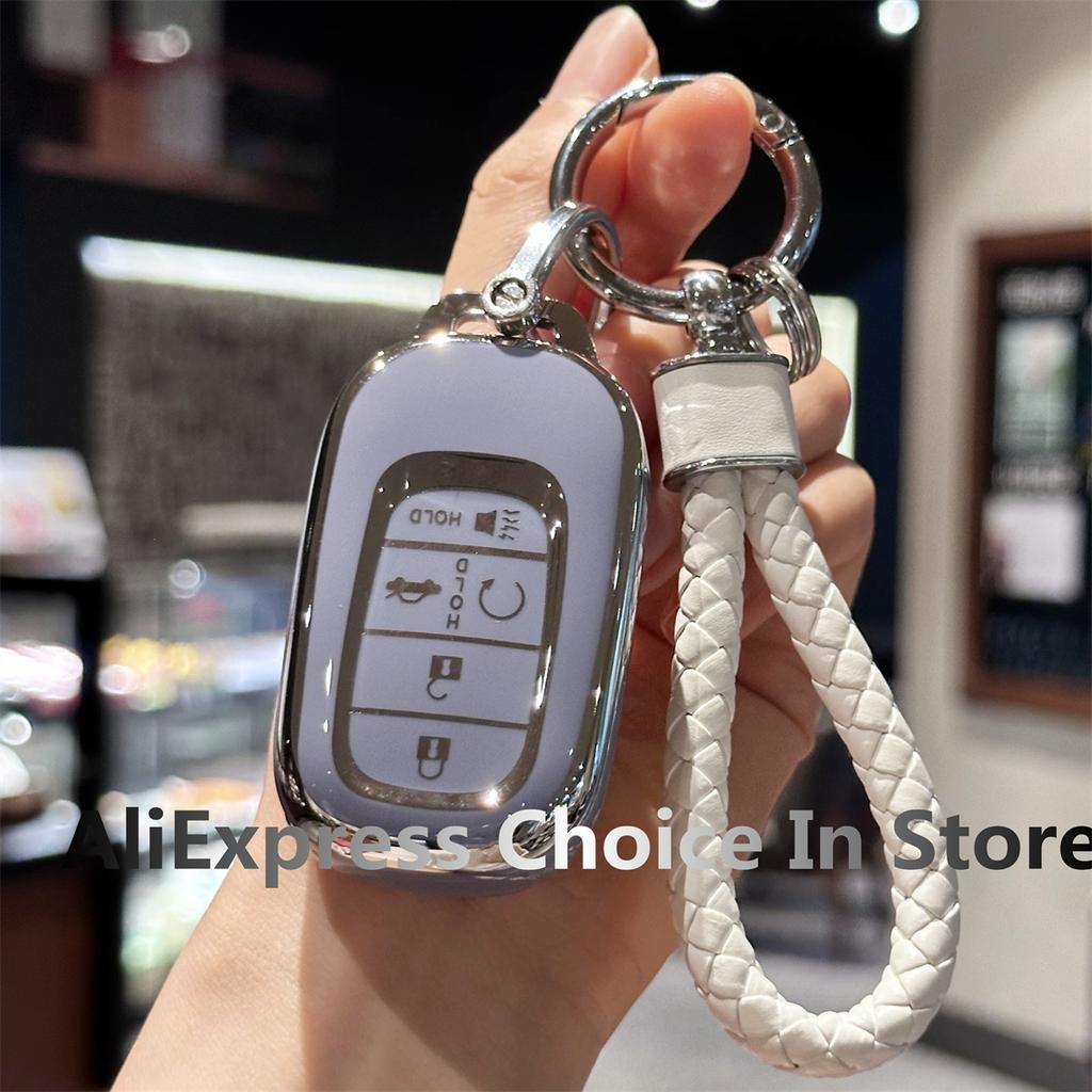 Soft Tpu Key Fob Cover With Lanyard For Honda Civic Accord Hr-V Pilot Cr-V Car Key Case Protector Holder