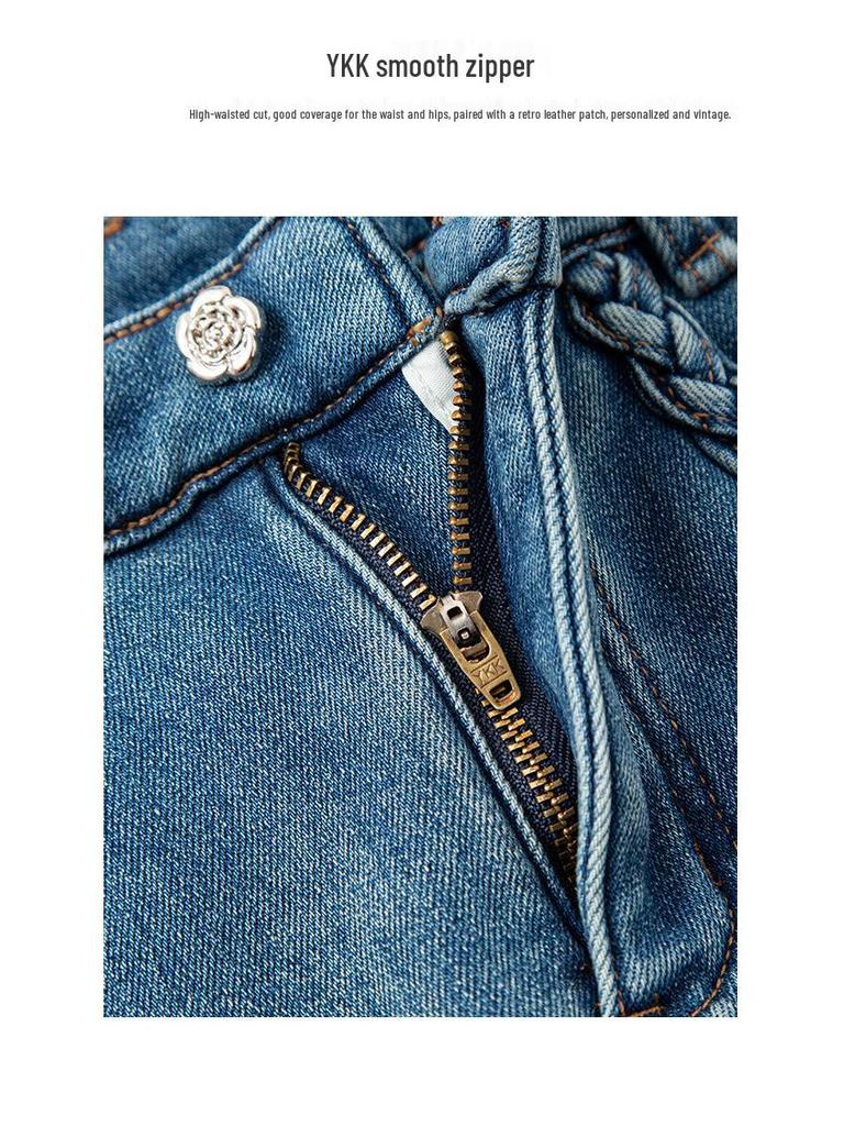Zhi Zhi Winter Cropped Wide-Leg Fleece Jeans for Petite Women - Thick Plus Velvet Stretch Denim