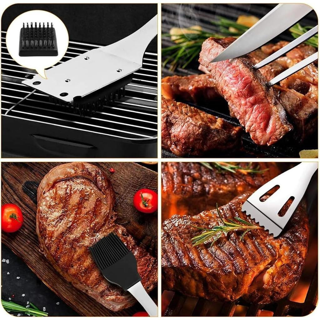 Barbecue Grill Tools Set - Stainless Steel BBQ Accessories with Storage Bag Men Women Outdoor Grilling Kit Barbecue Grill Utensils for Camping Party