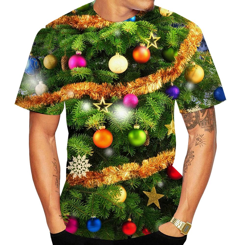 

Летний инновационный модный и забавный 3D-принт рождественских огней, повседневная и комфортная атмосфера, короткие рукава 6XL