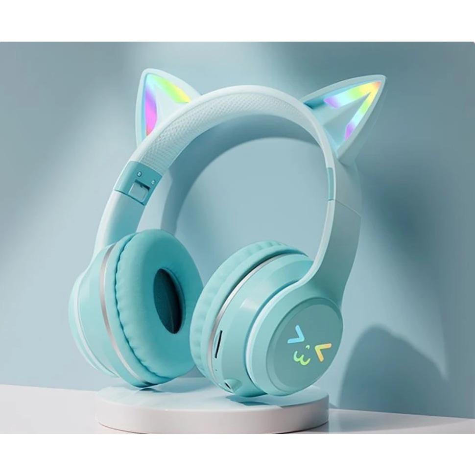 LED Flash Light Bluetooth Headphones Cute Cat Ears Wireless Earphone with Mic Kids Girls Stereo Cool RGB Headsets Bluetooth 5.1