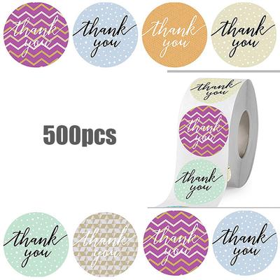 500Pcs Roll 8 Different Design Thank You Lable Round Thank You Stickers