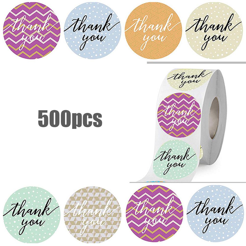 500Pcs Roll 8 Different Design Thank You Lable Round Thank You Stickers