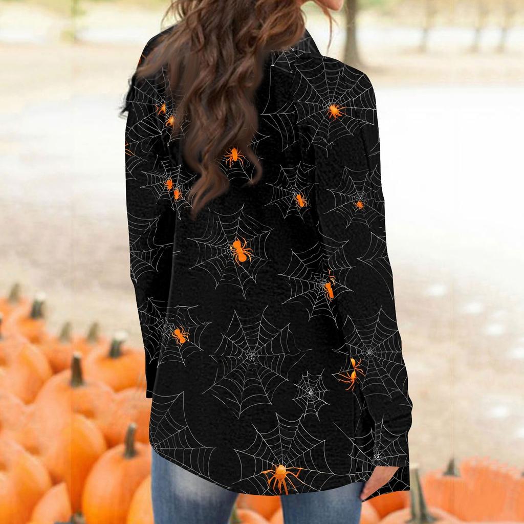 Women's Halloween Print Long Sleeve Front Cardigan Printed Top Lightweight Jacket