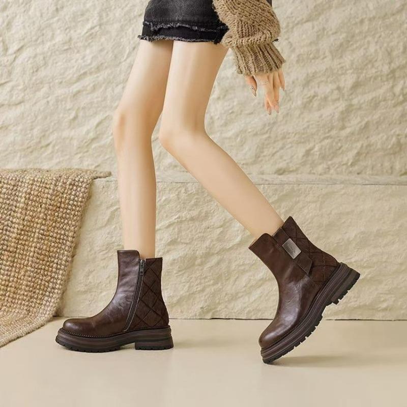 Winter New Thick Heel Cotton Boots Women's Fashion Round Head Side Zipper Thick Sole Anti-slip Wear-resistant Short Boots