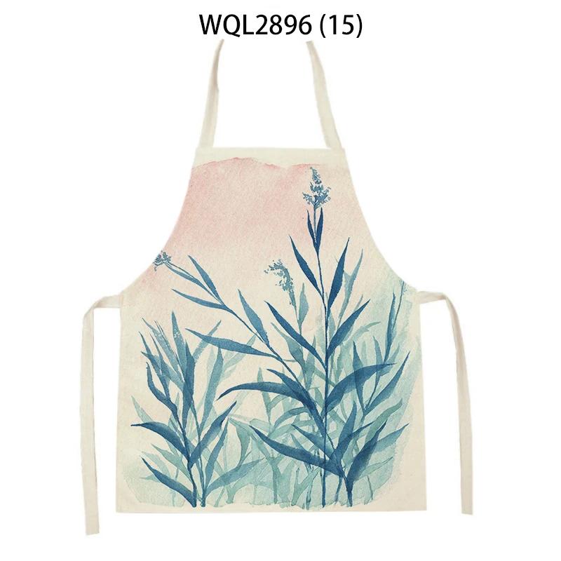 Plants Printed Kitchen Aprons Men Women Cooking Cleaning Aprons Wheat Flowers Pattern Linen Waist Apron Baking Accessories