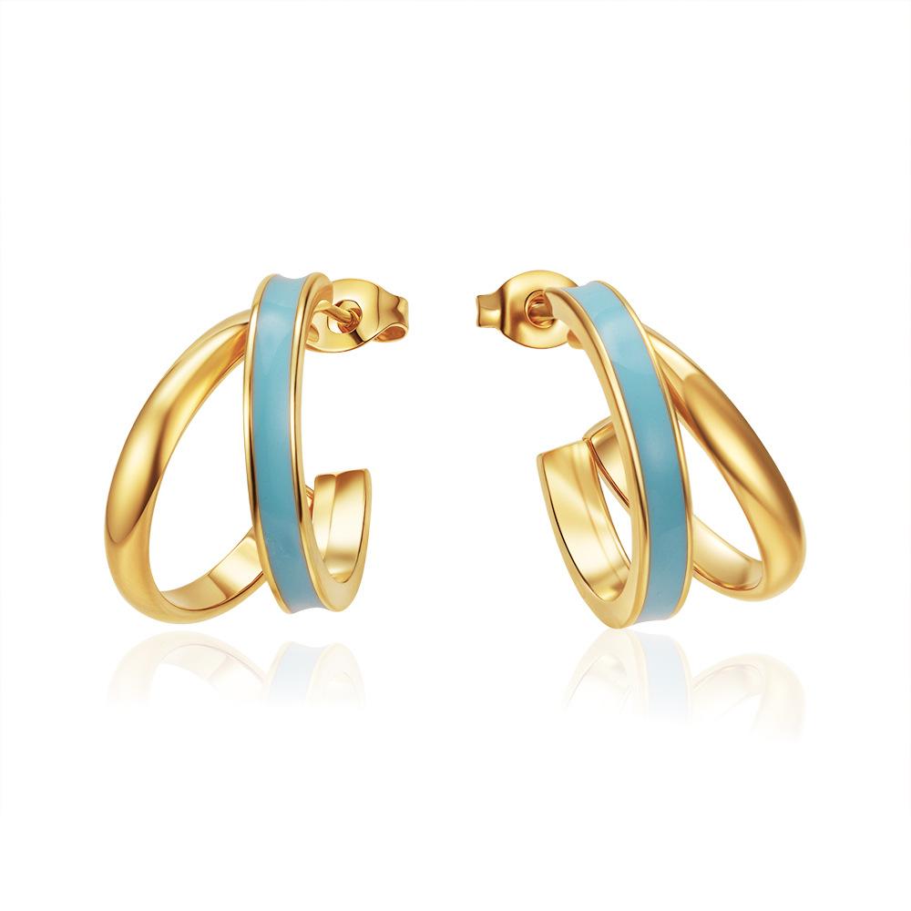 Stainless steel earrings cold wind personalized earrings C-shaped temperament simple oiling drip earrings