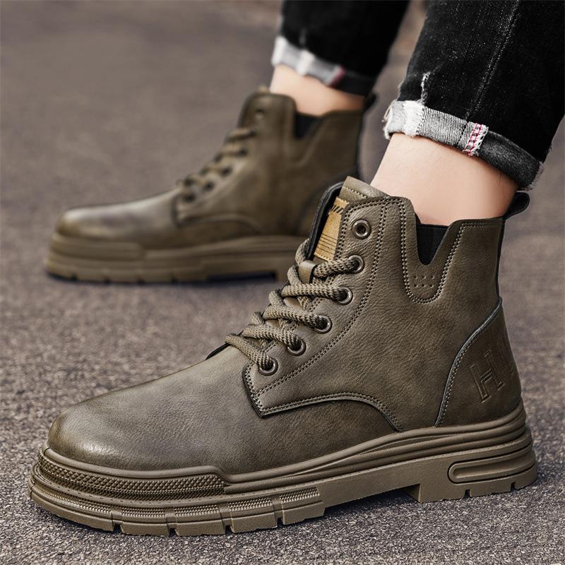 Men's Boots Spring and Autumn New British Retro Style Martin Boots Men's Dirt-resistant Men's Shoes Leather Lace-up Casual Tooling Boots