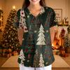 Women's Christmas Print Short Sleeve V-Neck Loose Fit Caregiver Uniform with Pockets