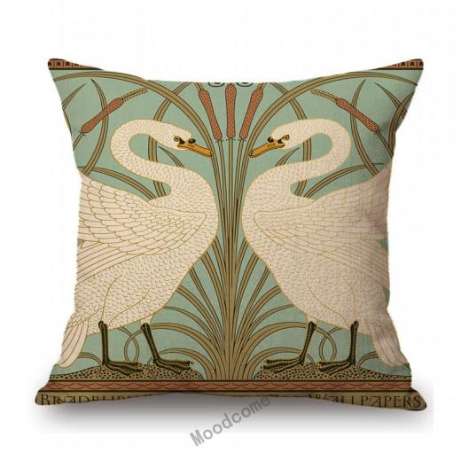 Uk Artist Walter Crane Peacock Swan Design Pattern Birds Home Decoration Sofa Throw Pillow Case Cotton Linen Cushion Cover Case