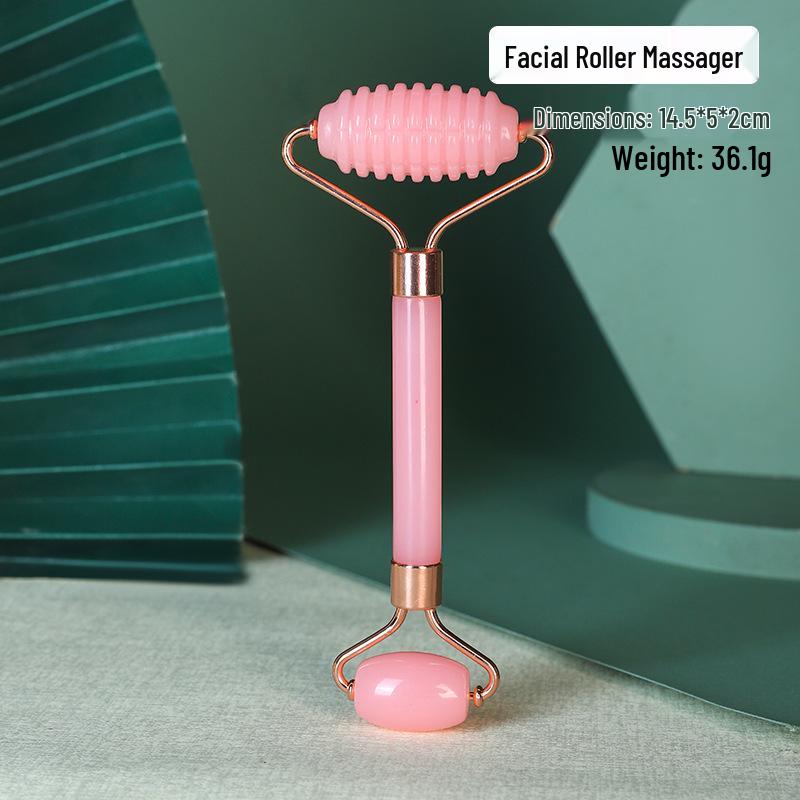 Heart-Shaped Rose Quartz Dual Roller & Massage Board Set - Non-Jade White Facial Tool
