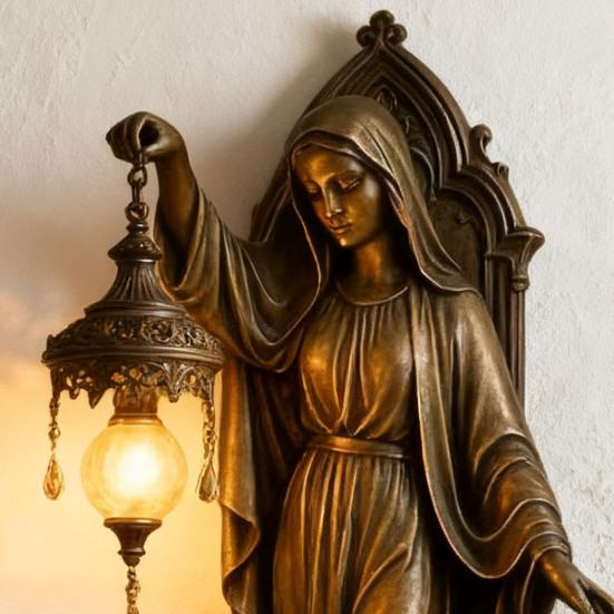 Vintage Mermaid Wall Lamp Artistic Home Office Living Room Bedroom Virgin Mary Resin Statue