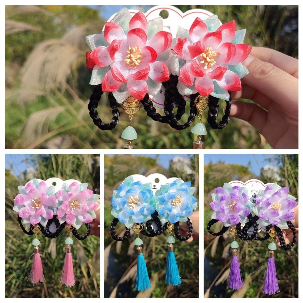 

2 шт., головной убор Lotus Hanfu, парик с кисточками, коса, головные уборы, аксессуары для волос, детские заколки для волос для девочек