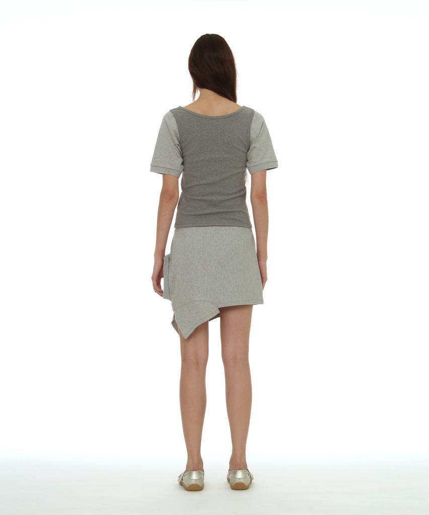 PARTIMENTO WOMEN Scoop Neck Bat Sleeve Top_Melange
