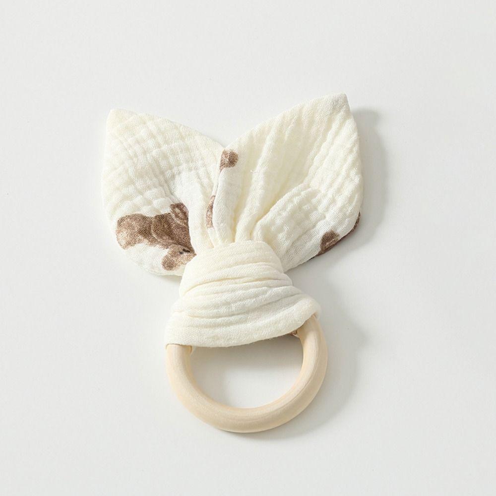 Rabbit Ears Newborn Teething Ring Natural Wooden Chewing Appease Toy Home